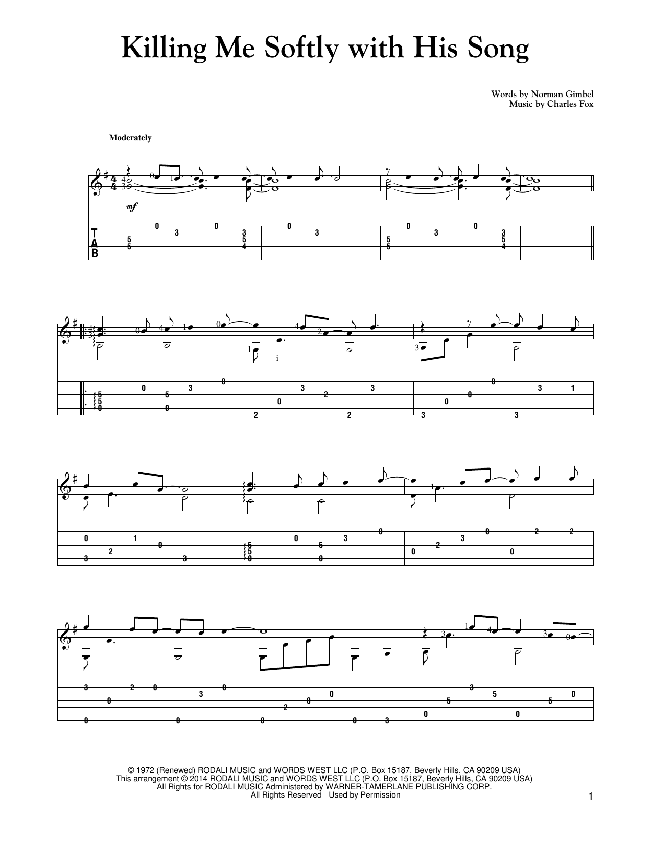 Mark Phillips Killing Me Softly With His Song Sheet Music Notes & Chords for Guitar Tab - Download or Print PDF