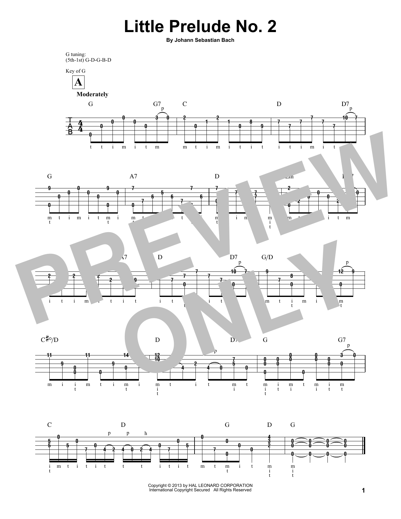 Mark Phillips Little Prelude No. 2 in C Major Sheet Music Notes & Chords for Banjo - Download or Print PDF