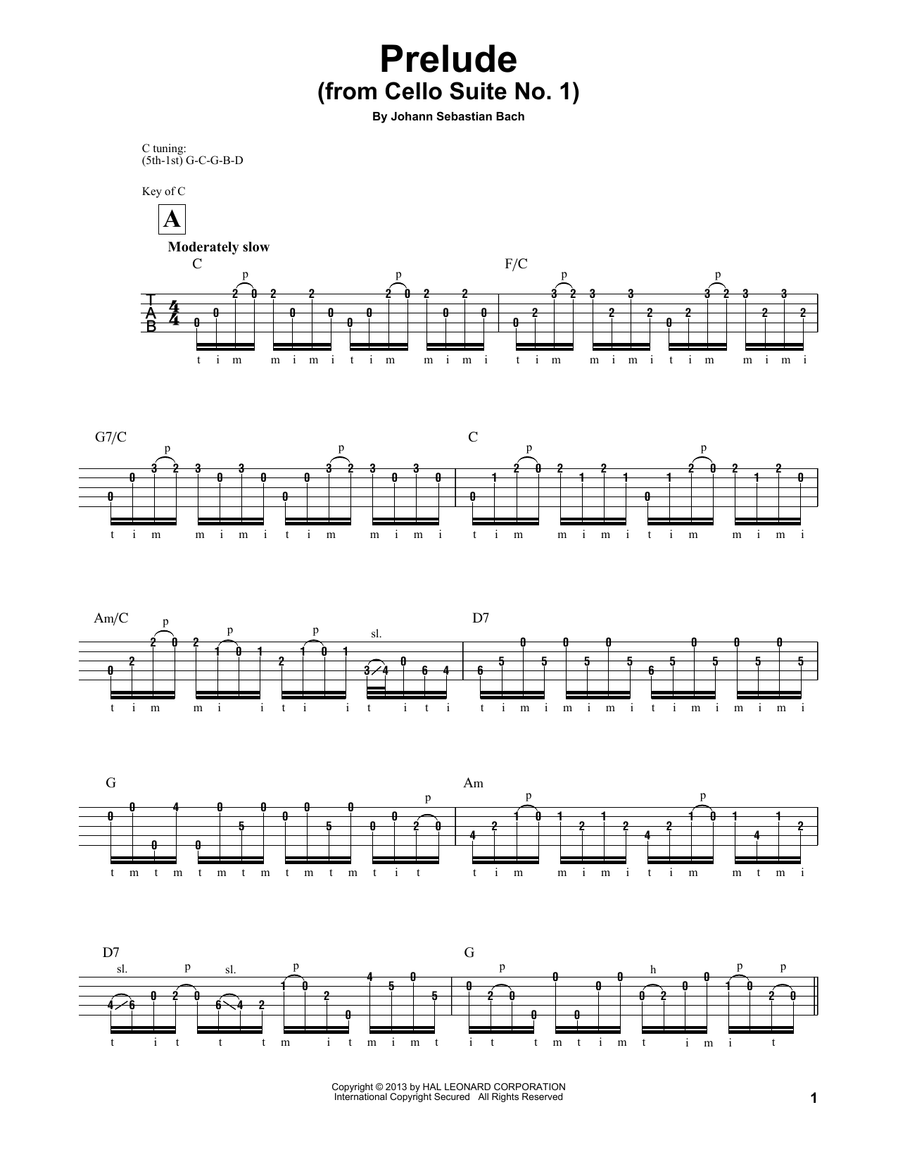 Mark Phillips Prelude (Cello Suite No. 1) Sheet Music Notes & Chords for Banjo - Download or Print PDF