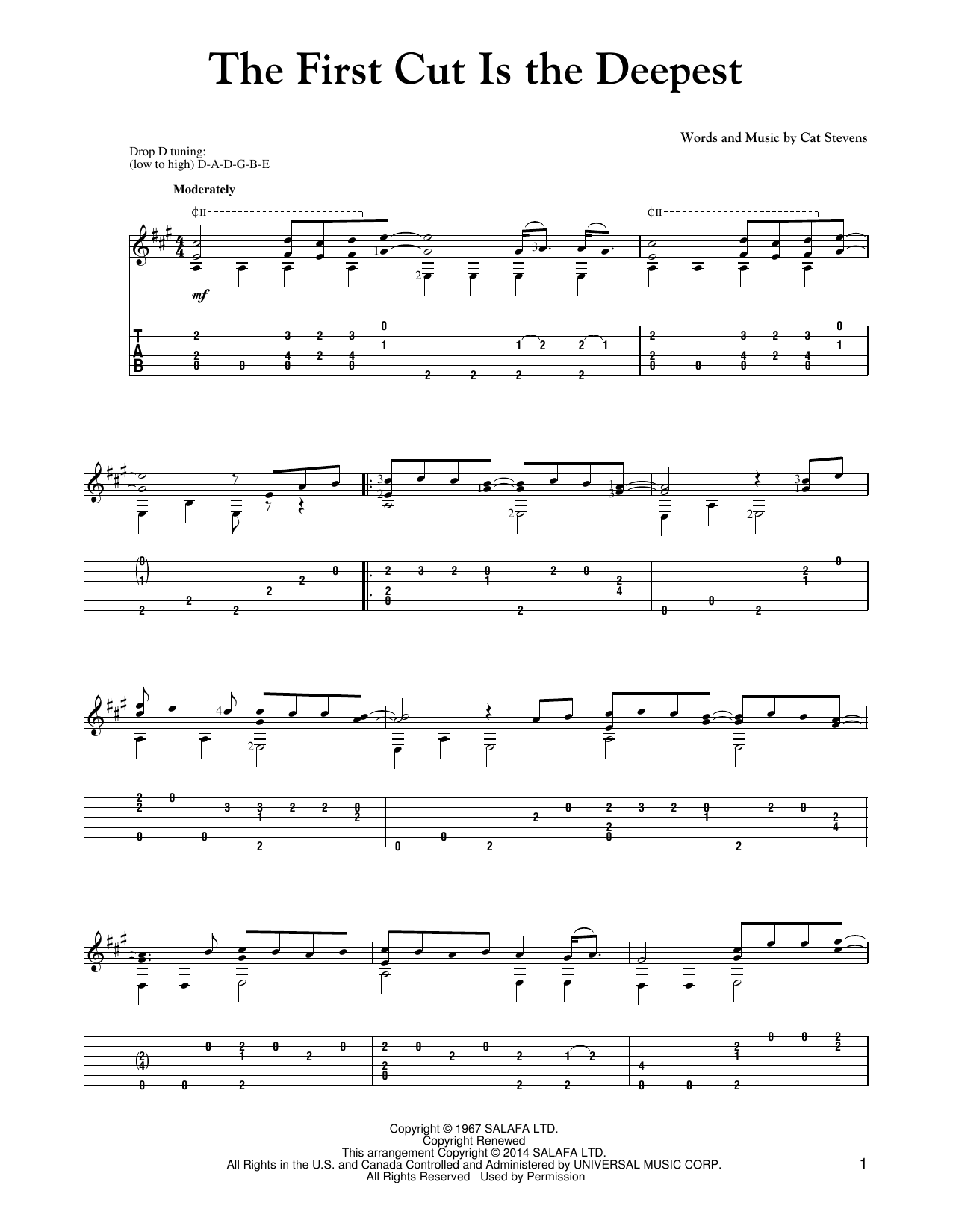 Mark Phillips The First Cut Is The Deepest Sheet Music Notes & Chords for Guitar Tab - Download or Print PDF