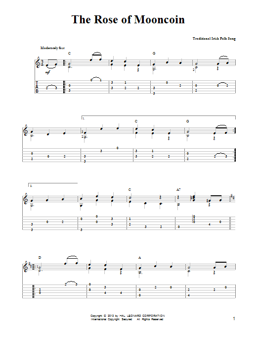 Mark Phillips The Rose Of Mooncoin Sheet Music Notes & Chords for Easy Guitar Tab - Download or Print PDF