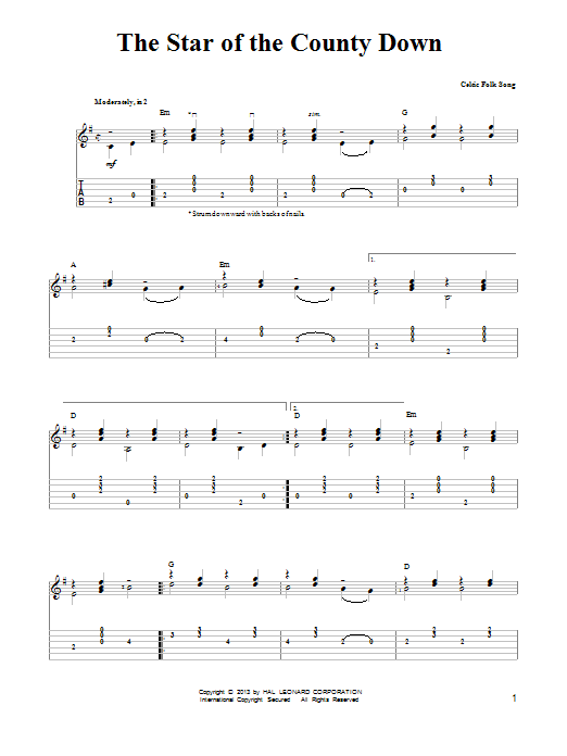 Mark Phillips The Star Of The County Down Sheet Music Notes & Chords for Easy Guitar Tab - Download or Print PDF