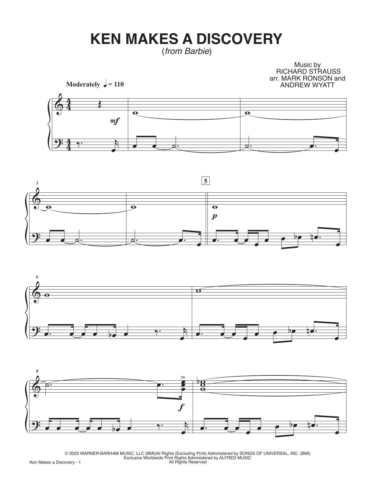 Mark Ronson and Andrew Wyatt Ken Makes A Discovery (from Barbie) Sheet Music Notes & Chords for Piano Solo - Download or Print PDF