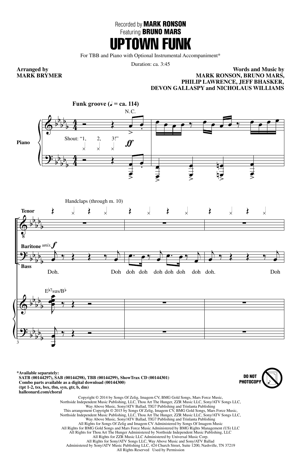 Mark Ronson Uptown Funk (feat. Bruno Mars) (arr. Mark Brymer) Sheet Music Notes & Chords for 2-Part Choir - Download or Print PDF