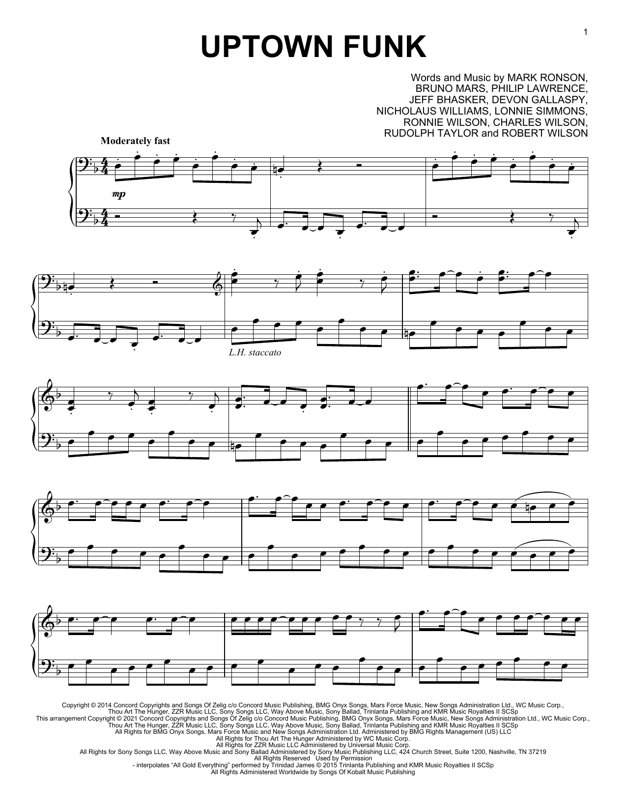 Mark Ronson Uptown Funk (feat. Bruno Mars) [Classical version] Sheet Music Notes & Chords for Piano Solo - Download or Print PDF