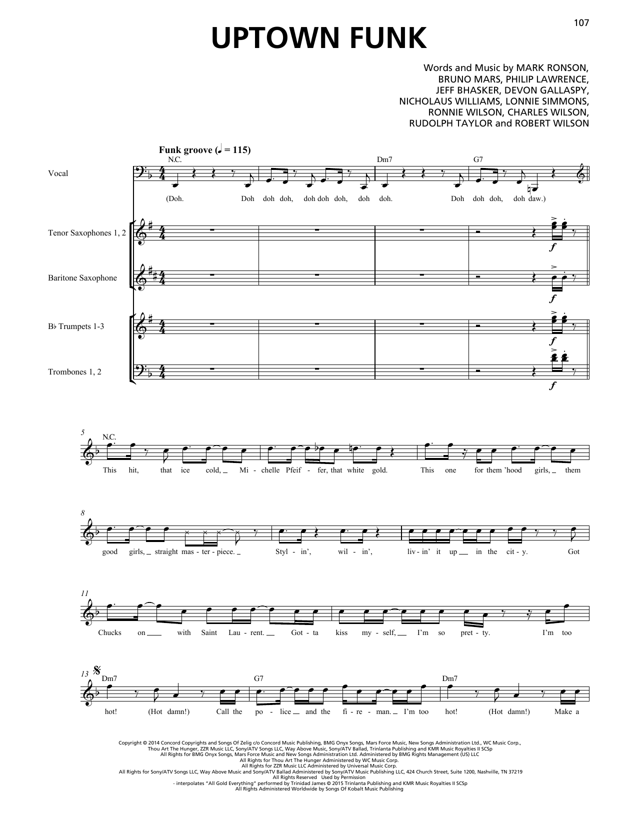 Mark Ronson Uptown Funk (feat. Bruno Mars) (Horn Section) Sheet Music Notes & Chords for Transcribed Score - Download or Print PDF