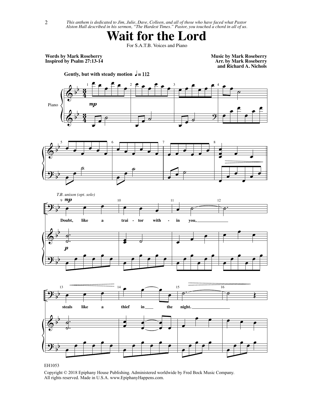 Mark Roseberry Wait for the Lord Sheet Music Notes & Chords for Choral - Download or Print PDF