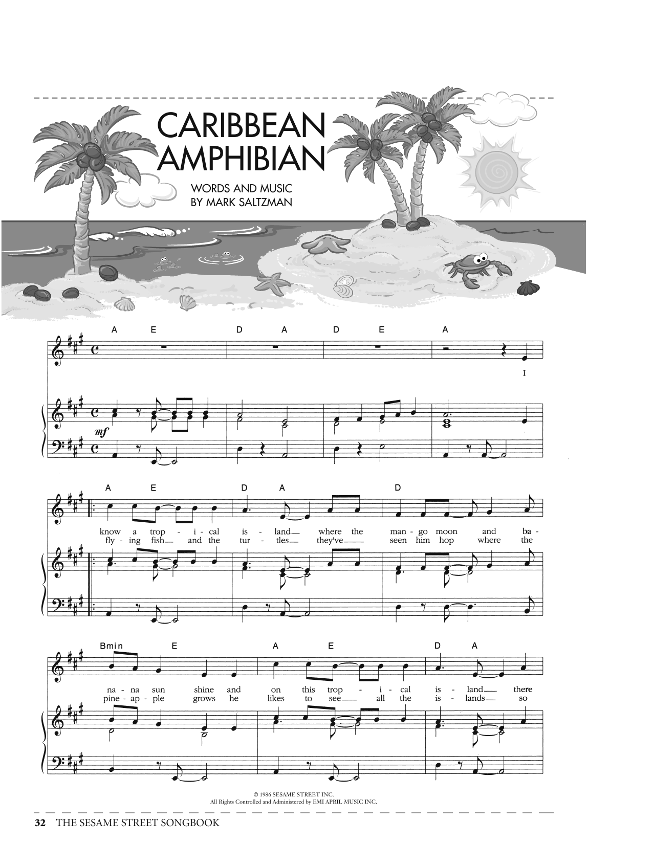 Mark Saltzman Caribbean Amphibian (from Sesame Street) Sheet Music Notes & Chords for Piano, Vocal & Guitar Chords (Right-Hand Melody) - Download or Print PDF