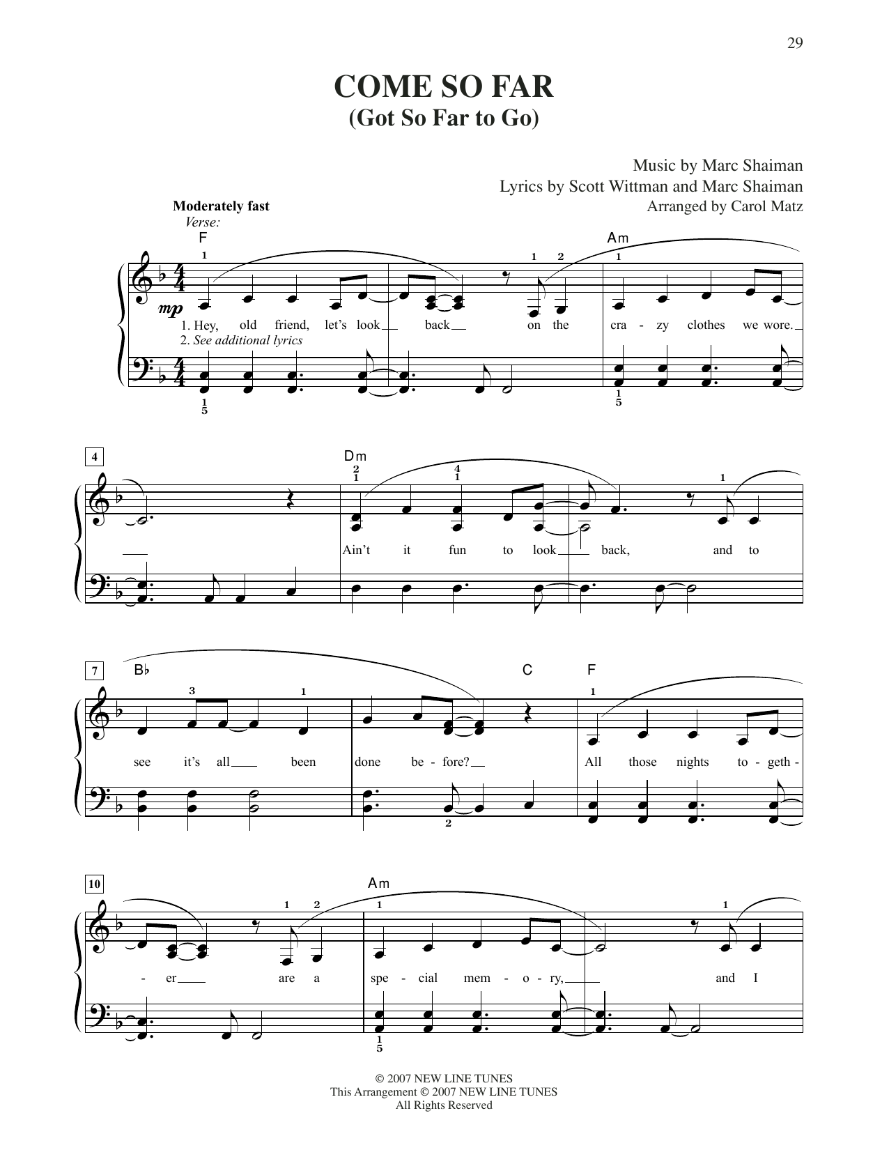 Mark Shaiman Come So Far (Got So Far To Go) (from Hairspray) (arr. Carol Matz) Sheet Music Notes & Chords for Easy Piano - Download or Print PDF