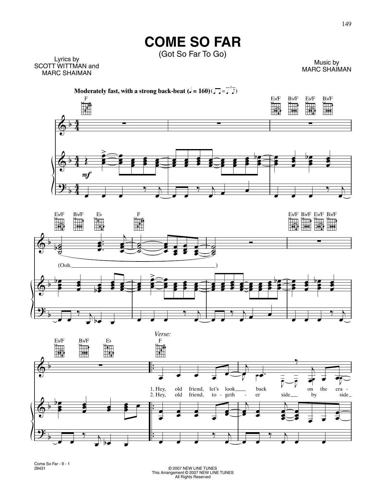 Mark Shaiman Come So Far (Got So Far To Go) (from Hairspray) Sheet Music Notes & Chords for Piano, Vocal & Guitar Chords (Right-Hand Melody) - Download or Print PDF