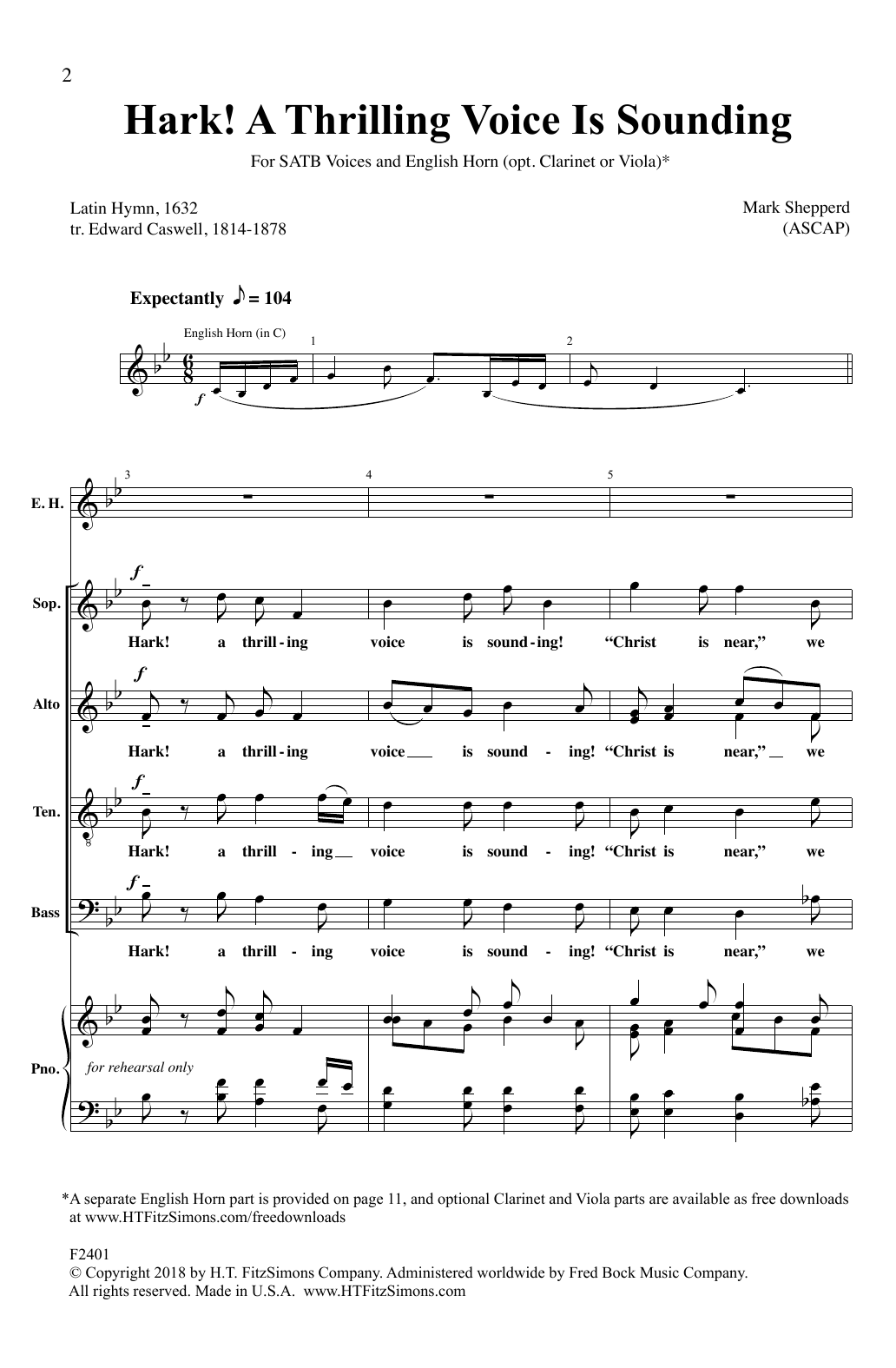 Mark Shepperd Hark! A Thrilling Voice Is Sounding Sheet Music Notes & Chords for SATB Choir - Download or Print PDF