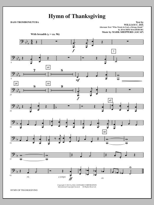 Mark Shepperd Hymn Of Thanksgiving - Bass Trombone/Tuba Sheet Music Notes & Chords for Choir Instrumental Pak - Download or Print PDF
