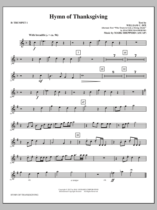 Mark Shepperd Hymn Of Thanksgiving - Bb Trumpet 1 Sheet Music Notes & Chords for Choir Instrumental Pak - Download or Print PDF