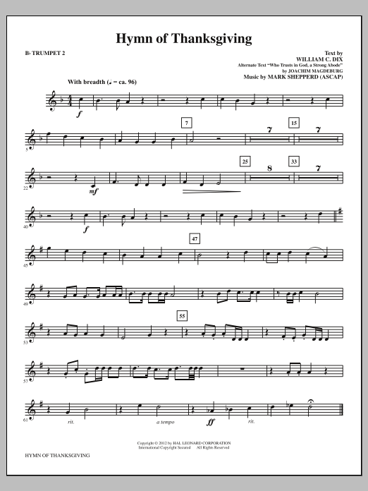 Mark Shepperd Hymn Of Thanksgiving - Bb Trumpet 2 Sheet Music Notes & Chords for Choir Instrumental Pak - Download or Print PDF