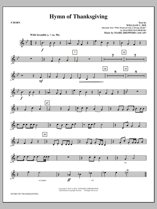 Mark Shepperd Hymn Of Thanksgiving - F Horn Sheet Music Notes & Chords for Choir Instrumental Pak - Download or Print PDF