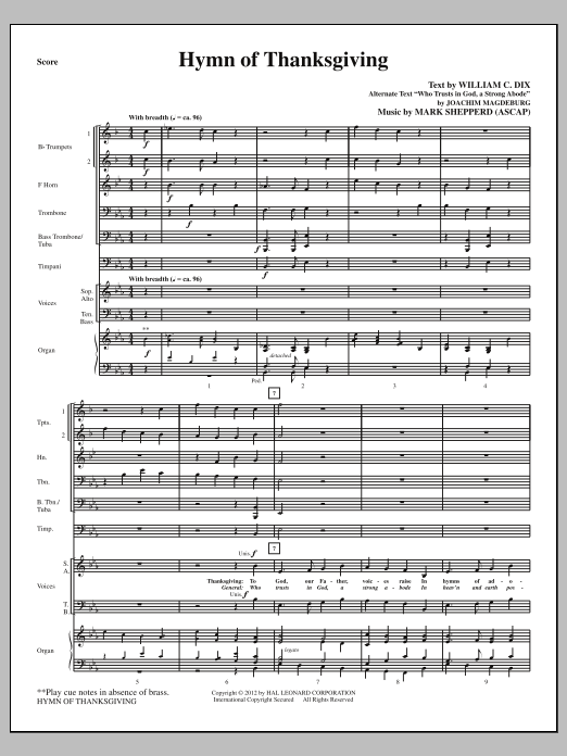 Mark Shepperd Hymn Of Thanksgiving - Full Score Sheet Music Notes & Chords for Choir Instrumental Pak - Download or Print PDF
