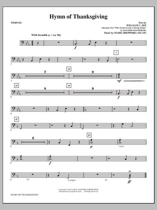 Mark Shepperd Hymn Of Thanksgiving - Timpani Sheet Music Notes & Chords for Choir Instrumental Pak - Download or Print PDF