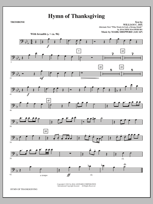 Mark Shepperd Hymn Of Thanksgiving - Trombone Sheet Music Notes & Chords for Choir Instrumental Pak - Download or Print PDF