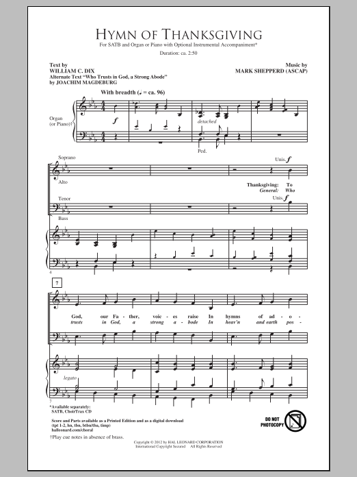 Mark Shepperd Hymn Of Thanksgiving Sheet Music Notes & Chords for SATB - Download or Print PDF