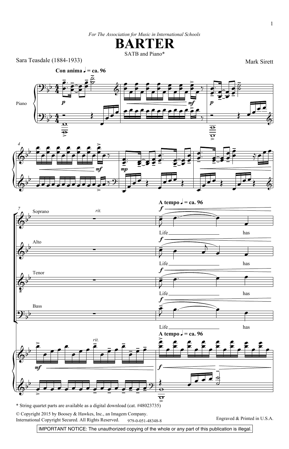 Mark Sirett Barter Sheet Music Notes & Chords for SATB - Download or Print PDF