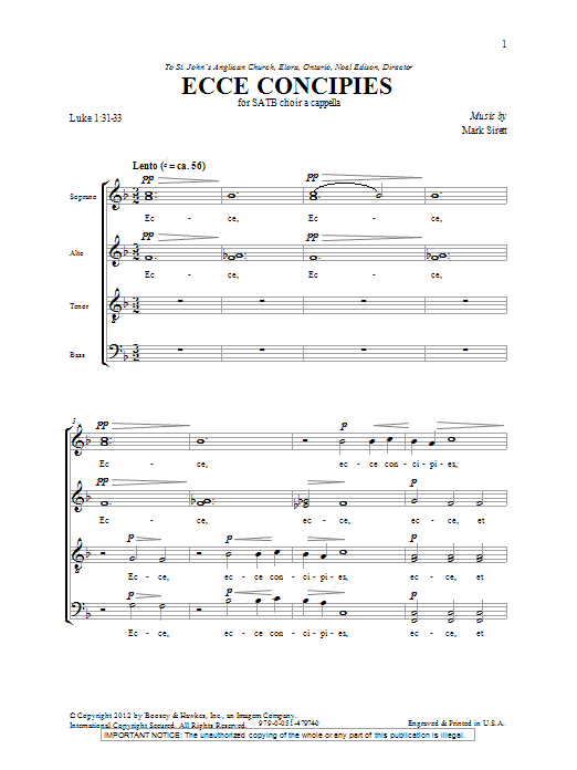 Mark Sirett Ecce Concipies Sheet Music Notes & Chords for SATB - Download or Print PDF
