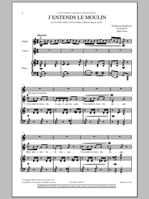 Mark Sirett J'entends Le Moulin Sheet Music Notes & Chords for 2-Part Choir - Download or Print PDF