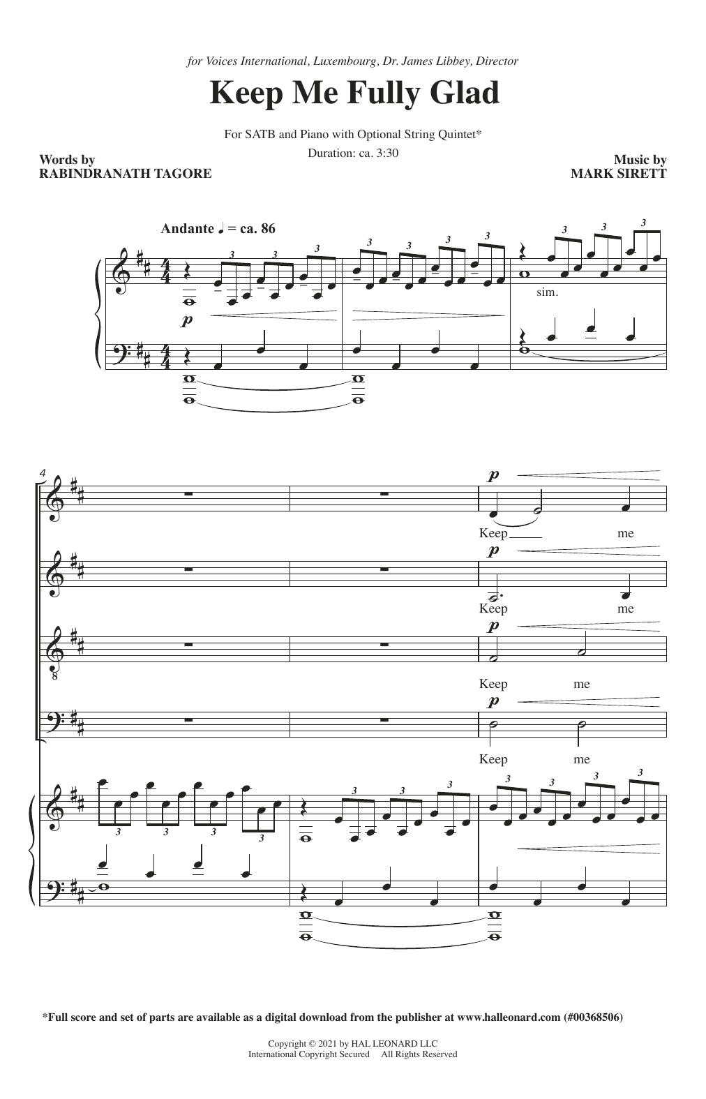 Mark Sirett Keep Me Fully Glad Sheet Music Notes & Chords for SATB Choir - Download or Print PDF