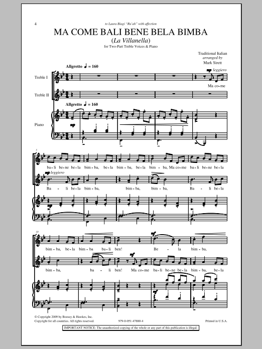 Mark Sirett Ma Come Bali Bela Bimba (La Villanella) Sheet Music Notes & Chords for 2-Part Choir - Download or Print PDF