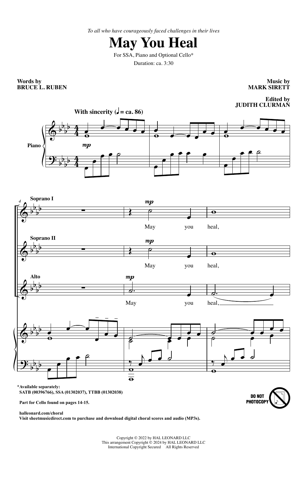 Mark Sirett May You Heal Sheet Music Notes & Chords for SSA Choir - Download or Print PDF