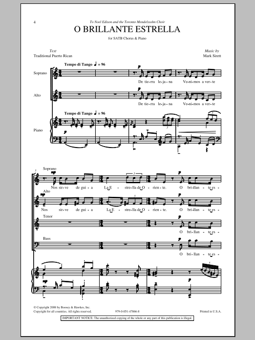 Mark Sirett O Brillante Estrella Sheet Music Notes & Chords for SATB - Download or Print PDF
