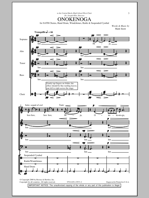 Mark Sirett Onokenoga Sheet Music Notes & Chords for SATB - Download or Print PDF