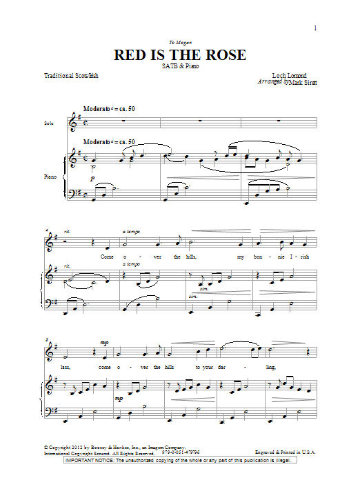 Mark Sirett Red Is The Rose Sheet Music Notes & Chords for SATB - Download or Print PDF