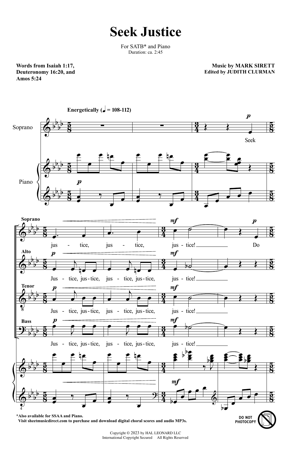 Mark Sirett Seek Justice Sheet Music Notes & Chords for TTBB Choir - Download or Print PDF