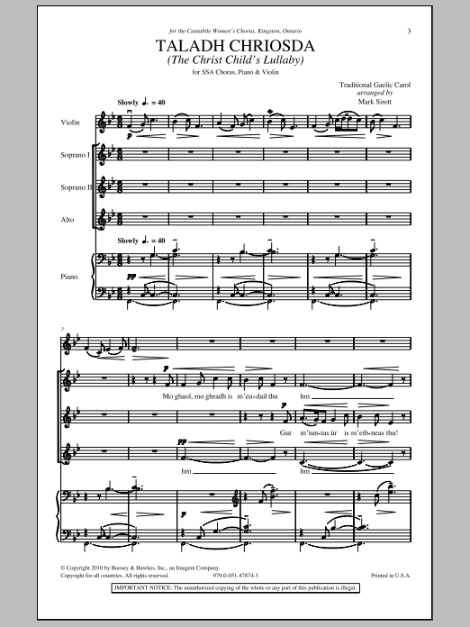 Mark Sirett Taladh Chriosda Sheet Music Notes & Chords for SSA - Download or Print PDF