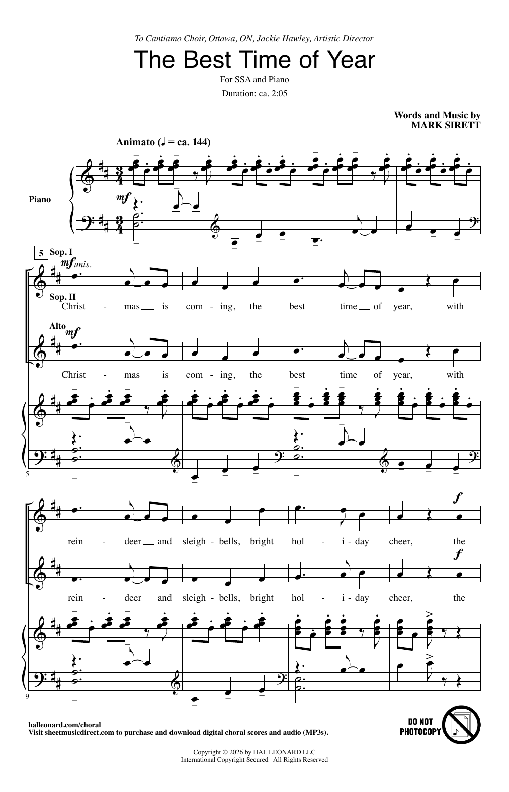 Mark Sirett The Best Time Of Year Sheet Music Notes & Chords for SSA Choir - Download or Print PDF
