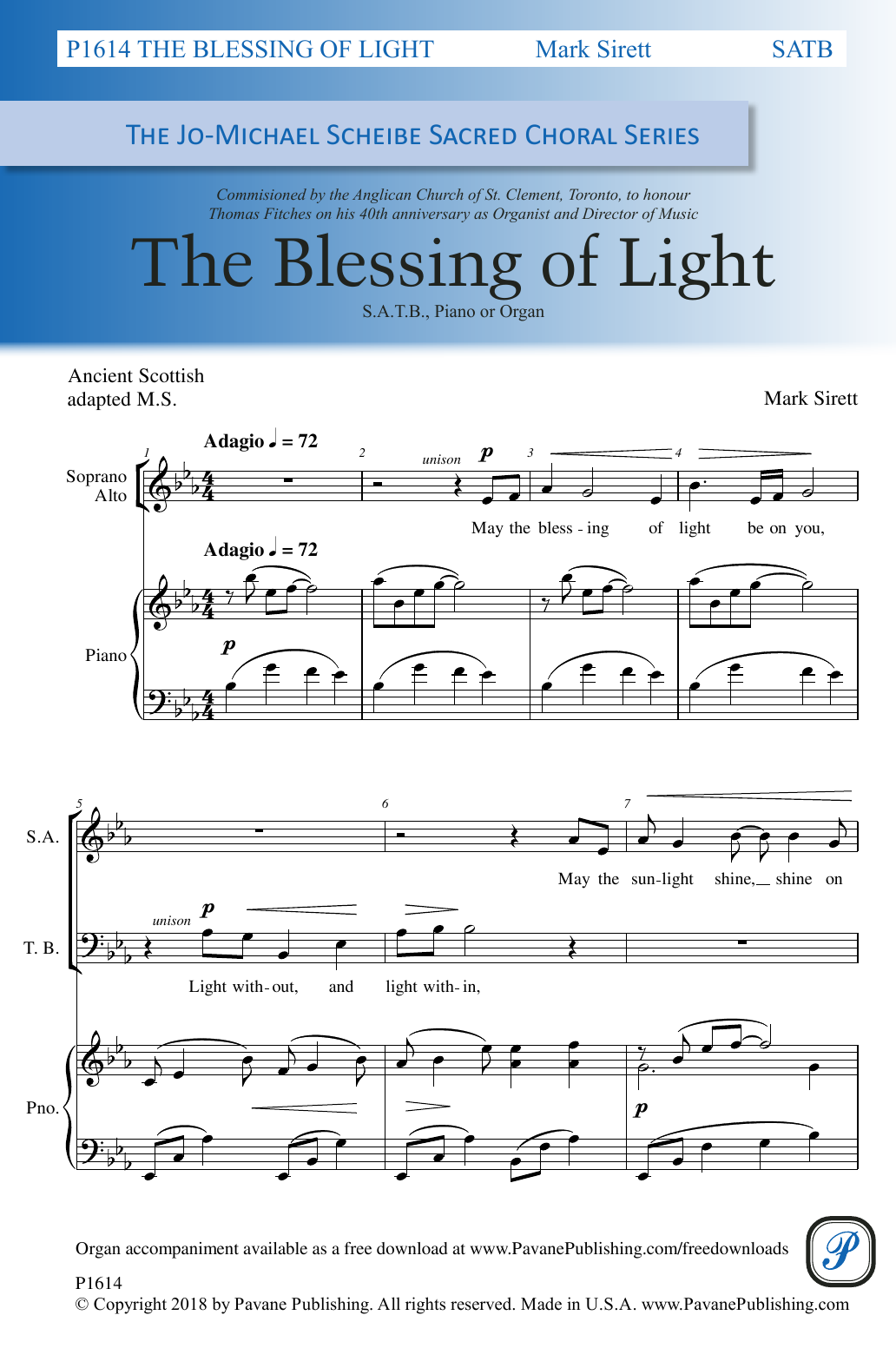 Mark Sirett The Blessing Of Light Sheet Music Notes & Chords for SATB Choir - Download or Print PDF
