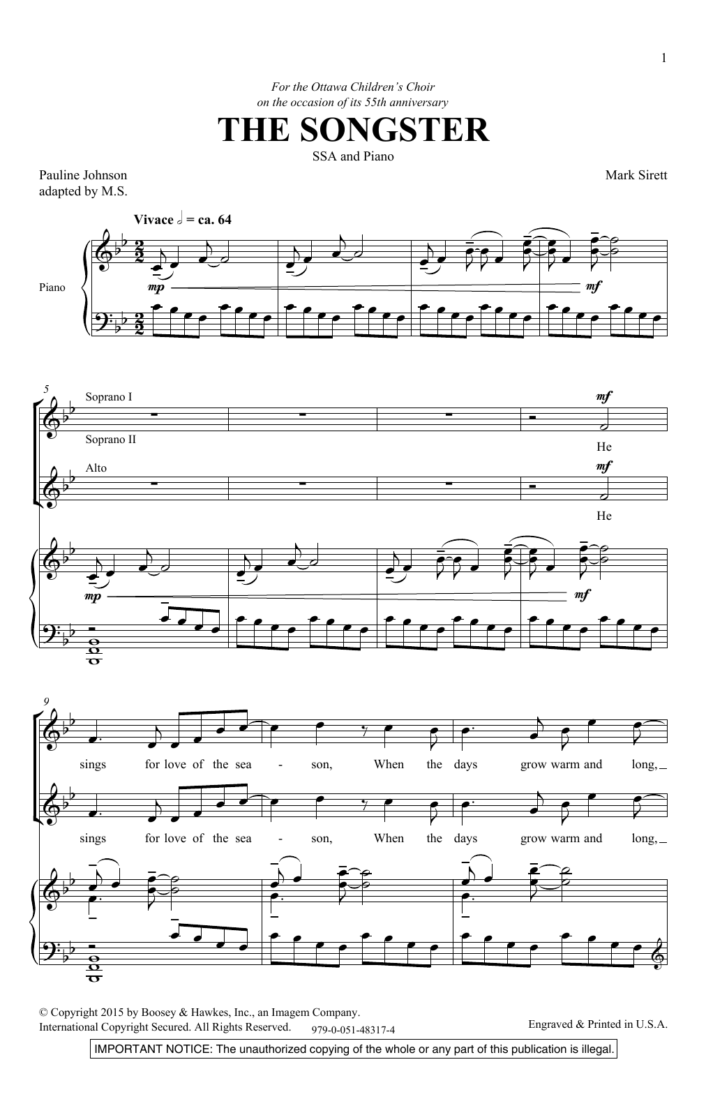 Mark Sirett The Songster Sheet Music Notes & Chords for SSA Choir - Download or Print PDF