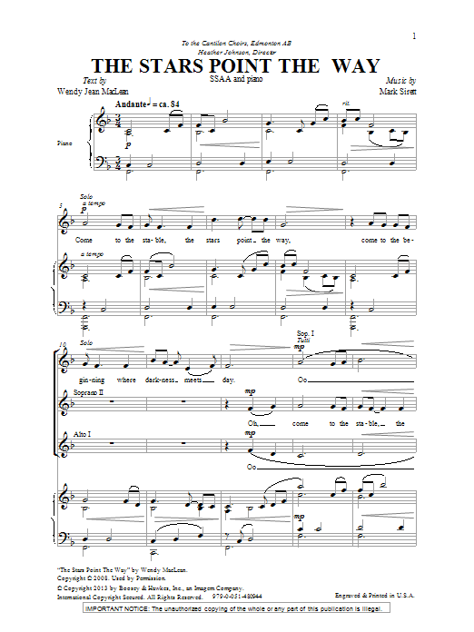 Mark Sirett The Stars Point The Way Sheet Music Notes & Chords for SSA - Download or Print PDF