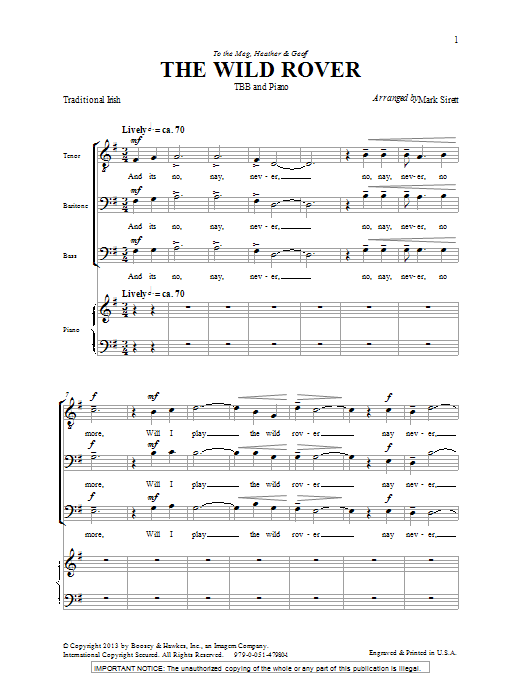 Mark Sirett The Wild Rover Sheet Music Notes & Chords for TBB - Download or Print PDF