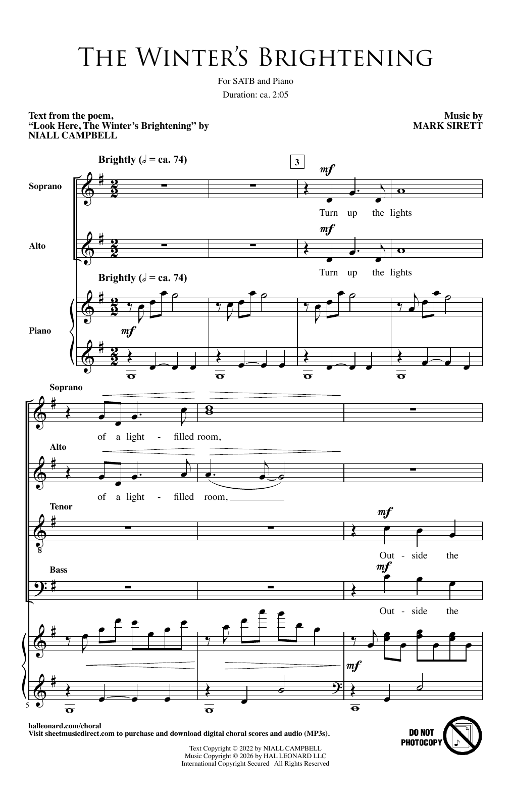 Mark Sirett The Winter's Brightening Sheet Music Notes & Chords for SATB Choir - Download or Print PDF