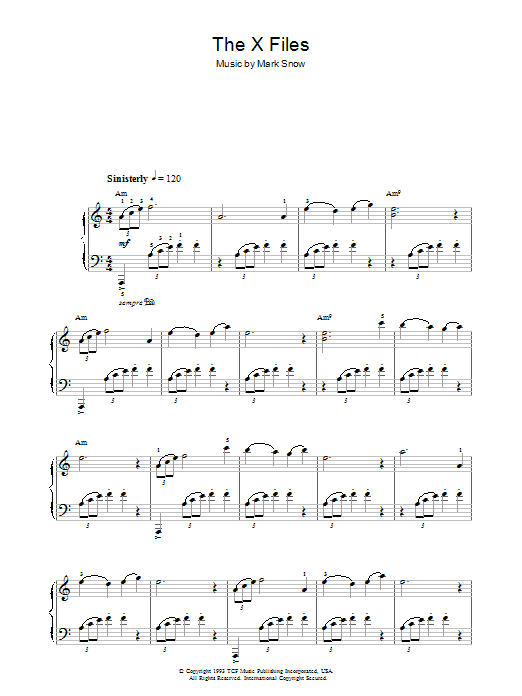 Mark Snow Theme From The X-Files Sheet Music Notes & Chords for Piano (Big Notes) - Download or Print PDF