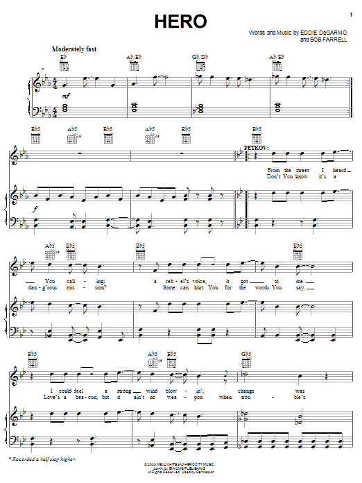 Mark Stuart Hero Sheet Music Notes & Chords for Piano, Vocal & Guitar (Right-Hand Melody) - Download or Print PDF