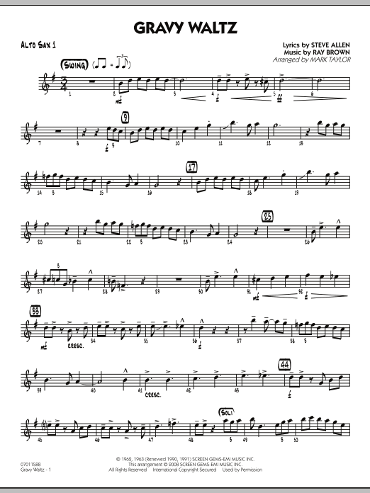 Mark Taylor Gravy Waltz - Alto Sax 1 Sheet Music Notes & Chords for Jazz Ensemble - Download or Print PDF