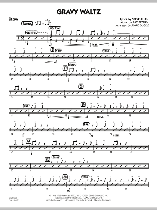 Mark Taylor Gravy Waltz - Drums Sheet Music Notes & Chords for Jazz Ensemble - Download or Print PDF