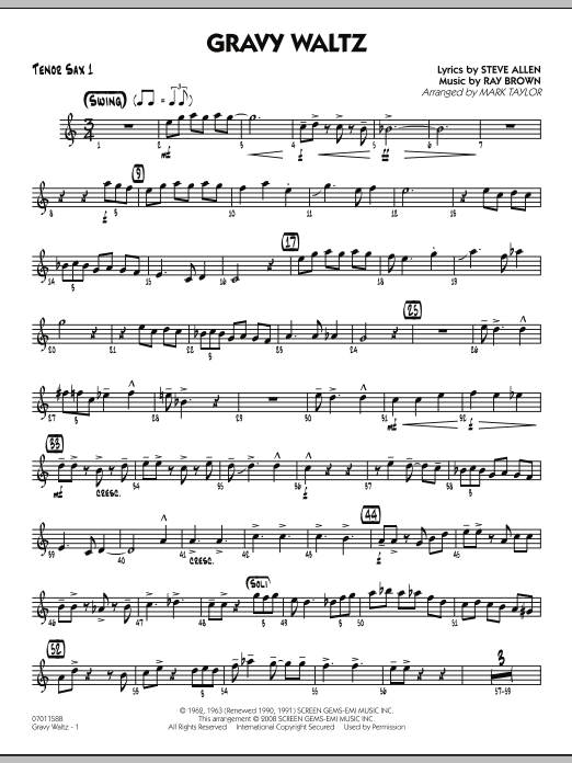 Mark Taylor Gravy Waltz - Tenor Sax 1 Sheet Music Notes & Chords for Jazz Ensemble - Download or Print PDF