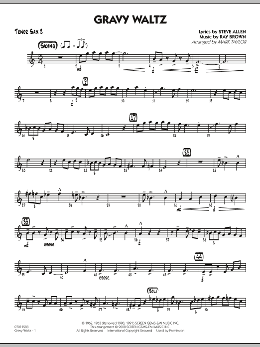 Mark Taylor Gravy Waltz - Tenor Sax 2 Sheet Music Notes & Chords for Jazz Ensemble - Download or Print PDF