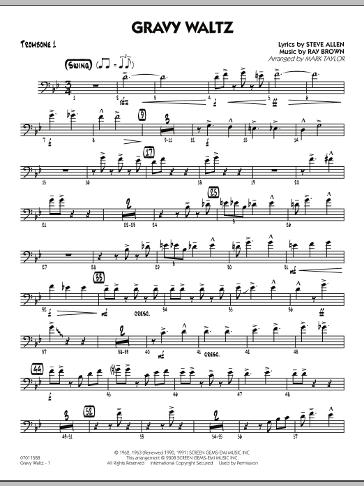 Mark Taylor Gravy Waltz - Trombone 1 Sheet Music Notes & Chords for Jazz Ensemble - Download or Print PDF