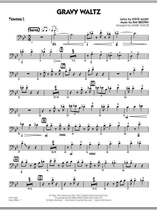Mark Taylor Gravy Waltz - Trombone 2 Sheet Music Notes & Chords for Jazz Ensemble - Download or Print PDF