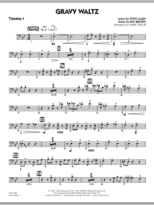 Mark Taylor Gravy Waltz - Trombone 4 Sheet Music Notes & Chords for Jazz Ensemble - Download or Print PDF