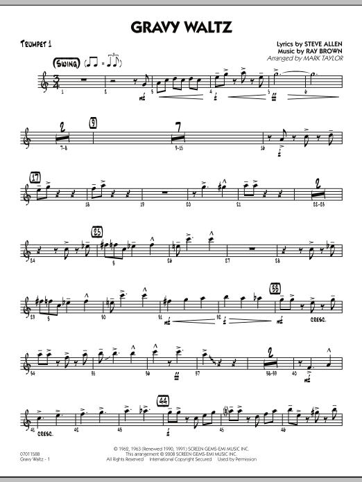 Mark Taylor Gravy Waltz - Trumpet 1 Sheet Music Notes & Chords for Jazz Ensemble - Download or Print PDF